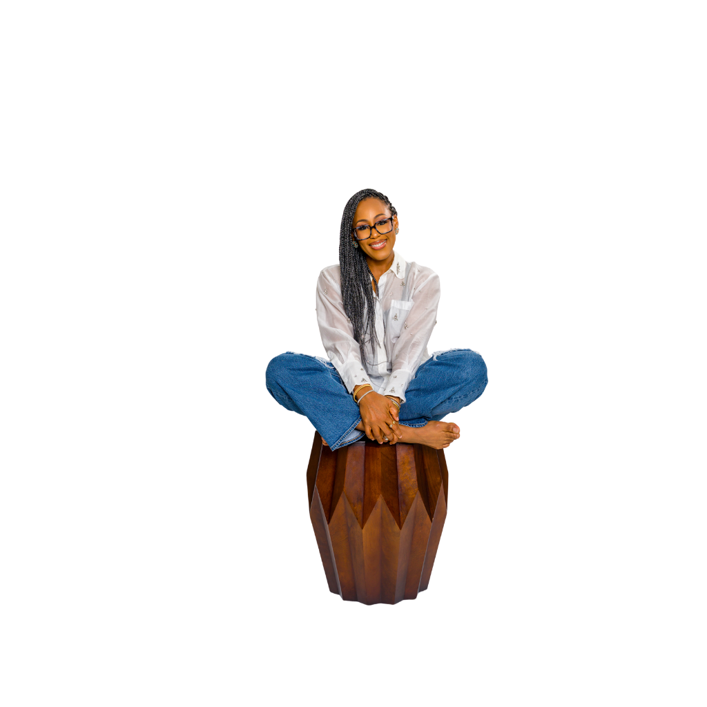Isoken Aderele sitting cross-legged for Faith in the Fog